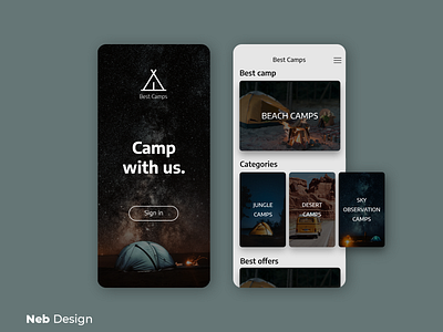 Best Camps application UI design app application appui beach camp camping desert graphic design jungle neb design nebula sky stars ui ui design uidesign uiux