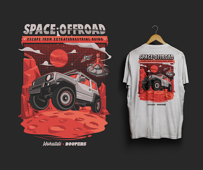 Suzuki Jimny Space Offroad Car Vehicle Illustration alien automotive car car design car illustration car poster design drawing drift illustration japan japan car mars offroad poster race space sport sport car tee