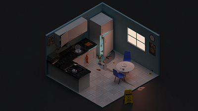 Crime Scene '' Isometric Scene'' 3d 3d art blender design isometric art isometric kitchen kitchen low poly lowpoly minimal modeling