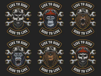 Motorcycles designs adobe illustrator animals apparel design bear biker color gorilla helmet moto motorbike motorcycle skull t shirt tshirtdesign vector vector illustration vintage wolf wrench