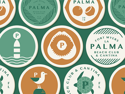 La Palma part 4 animal badge bone branding buoy coaster coconut frond illustration jaws leaves logo ocean palm sea seagull shark teeth tree turtle