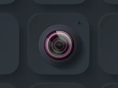Camera iOS icon Dark app application branding camera design glare icon illustration ios ios app iphone leica lens logo photo social ui uiux ux