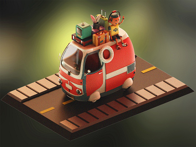 Road Trip (3D version) 3d 3d modeling 3dcharacter 3dillustration 3dmodel c4d charactermodel cinema4d keyshot lighting maya picnic roadtrip shading travel traveling van vanmodel