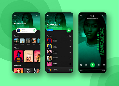 Spotify visual concept aplication artist clean deezer follow green hits itunes lyrics minimal mobile modern music music app music player playlist spotify touch ui ux