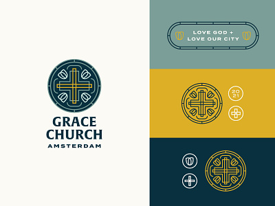 Grace Church Amsterdam Branding amsterdam badge brand branding christian church church logo cross event flyer illustration lines logo ministry print startup tulip typography vector web