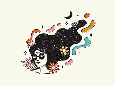 Rad Third Eye Chakra Magic colorful constellation feminine flowers hand drawn hippie ipad pro leaf magic magical moon psychedelic shades stars sunglasses third eye thirdeye wavey woman zodiac