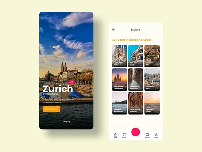 Travel LIVE Cam 📷 🤳 app design app ui kit branding camera app clean ui daily ui figma flat flat design livestream mobile app design travel app ui ui ux