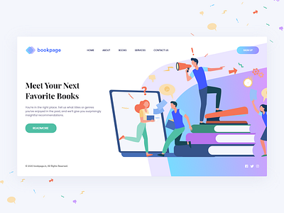 Bookpage Website apps behance colors design illustration interface minimal minimalist ui ux web