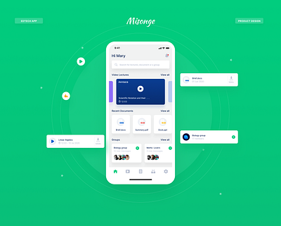 Edtech Mobile Home Screen Design app docuemnts edtech education groups lectures online students study ui user experince design user inteface design ux