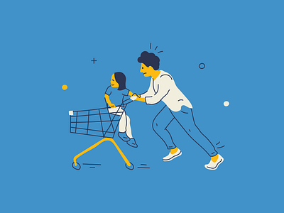 Grocery Shopping child groceries grocery store hand drawn illustration people shopping shopping cart woman