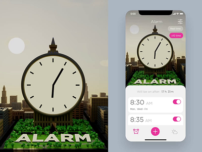 Alarm clock App UI 3d motion adobexd after effect alarm alarm app alarm clock alarmclock animation city clear motion ui weather