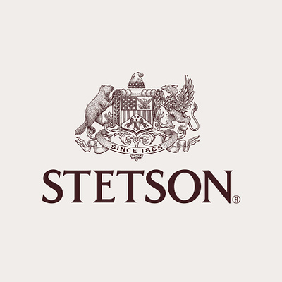 Stetson banner beaver branding crest crest logo crests engraving filagree griffen heraldic heraldry logo mark pen and ink scratchboard seal sheild