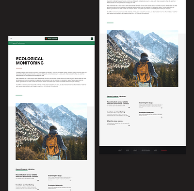 Parks Canada - Ecological Monitoring - Article Page app concept app design creative direction design ui ui design ux ux design website website design