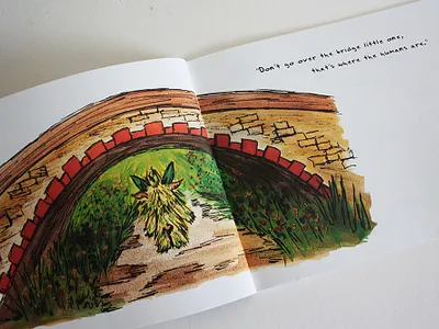 Don't go over the bridge little troll! children book illustration childrens book childrens illustration hand drawn illustration ink poem watercolor