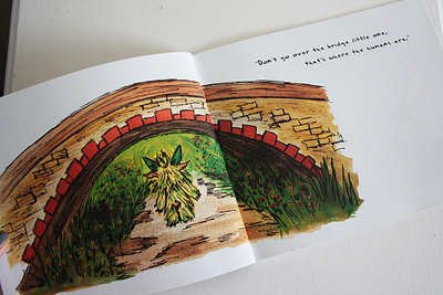 Don't go over the bridge little troll! children book illustration childrens book childrens illustration hand drawn illustration ink poem watercolor