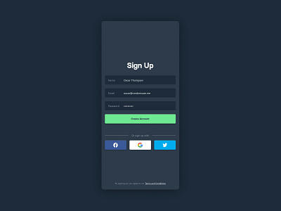 Daily UI 001 - Sign Up black dailyui darkmode green iphonex mobile design sign up sign up form uidesign