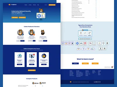Tigera - Network Security Software Company Website blue branding cat cloud gradient illustration kubernetes network orange projectcalico security ui website design white