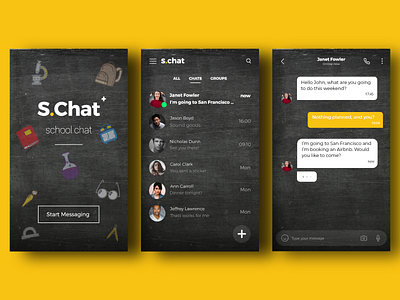 Direct Messaging - Daily UI 013 013 app app design chat daily 100 challenge daily ui message message app messenger mobile app mobile ui school ui ux yellow