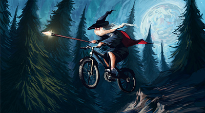 Wizard on a Bike digital painting fantasy illustration whimsical