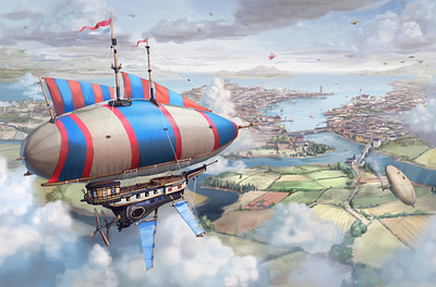 Airship over the City background art game art illustration