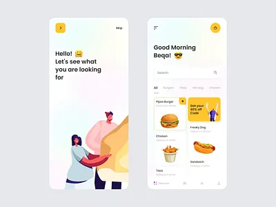 Food Delivery App animation app burger delivery food food and drink food delivery food illustration illustration interaction mobile app pizza ui ux