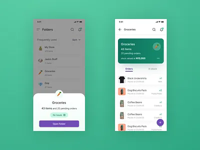 Inventory app app card design folders inventory items ui ui ux