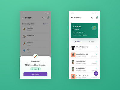 Inventory app app card design folders inventory items ui ui ux