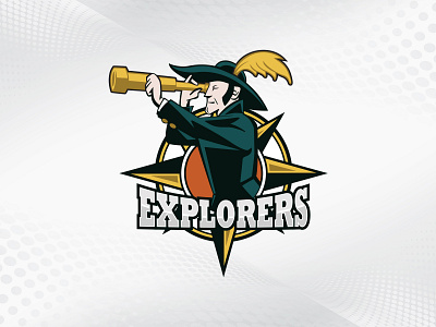 Explorers - mascot design branding charicature compass design explorer feather gold green illustration logo looking glass mascot mascot logo school sports