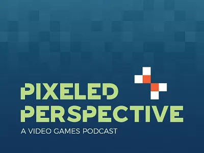 Pixeled Perspective - logo design blue branding design eye gaming green logo logo design pattern perspective pixel podcast retro square video games