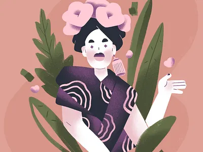 character design character character design design flat flower green illustration pink plants woman