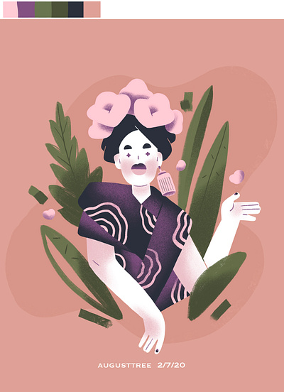 character design character character design design flat flower green illustration pink plants woman