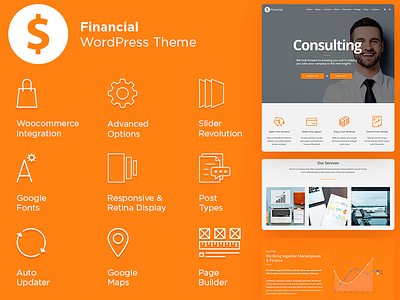 Financial WordPress Theme - Website Builder Templates consultant consultation consulting design finance business finances financial app financials money page builder plugins responsive site builder stock logo stock market template theme web design web development wordpress