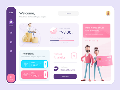 Dash. | Analytics Dashboard 3d 3d character character chart dashboard design graph icons illustration interaction design pattern progress sketch ui uiux visual design web app web design website xd