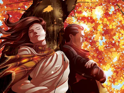 With you in autumn adobe illustrator adobeartist autumn autumn leaves be with you concept creative happiness illustration together vector vector art