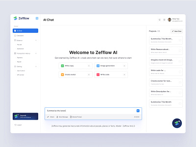 AI Chat Dasboard Zefflow ai aichat chat chatgpt chatting dasboard design finance financial gpt hero heroconcept model saas ui uidesign uiux ux uxdesign webdesign