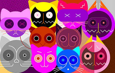 Cats abstract art artistic cat cat face cat head catlike design face feline head illustration kitty pet pussycat set vector