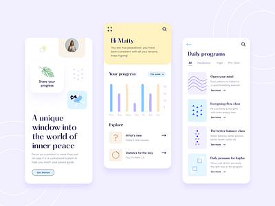 Focus: Yoga and Meditation Concept App Design animation app design illustration mobile ui ui uiux ux uxui website