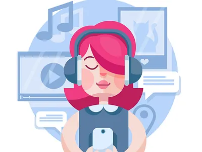 The whole world in a smartphone character flat flat illustration illustration infographic prostora vector illustration woman