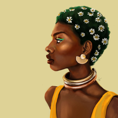 Summer day digital art digital painting drawing portrait woman