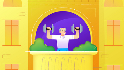 Morning work-out animation character design flat flat illustration grandpa illustration infographic old man prostora vector illustration workout