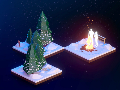 Christmas Scenery 3D Illustration 3d 3d art 3dart 3ddesign dark design designer eskimo fire graphic graphicdesign illustration illustration design night people snow winter