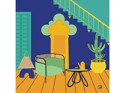 Moroccan blue 💙 adobe illustrator blue colorful digital illustration flat illustration flatdesign furniture illustration interior interior design moroccan vector design