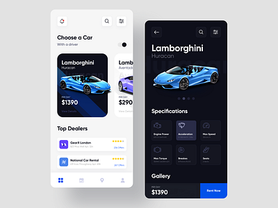 Car Rental App Design android android app app app concept app design aventador book booking car car app car rental ios lamborghini rent a car rental super car user experience ux visual design