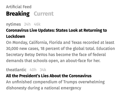 Artificial Feed minimal newsfeed newspaper