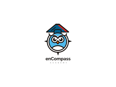 ENCOMPAS academy animal blue children design institution logo mascot logo owl school