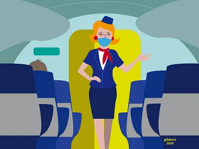 Stewardess in a plane after COVID-19 airplane flat illustration flatdesign illustration illustrator people vector woman