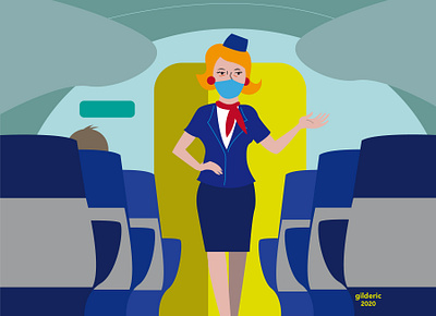 Stewardess in a plane after COVID-19 airplane flat illustration flatdesign illustration illustrator people vector woman