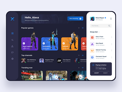 Game Streaming Platform dark dashboard design exploration game gaming gradient header hero icon platform stream streaming ui ux web website