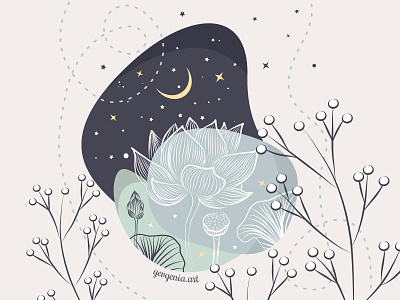 2 - Who are you in the world of Flora? drawing flowers illustration lotus moon stars symbol vector vector illustration