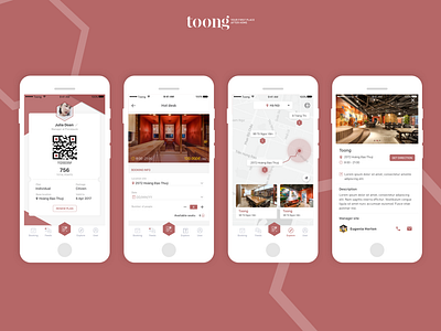 Toong - Coworking Space branding coworking design meeting room minimal mobile app space typography ui ux